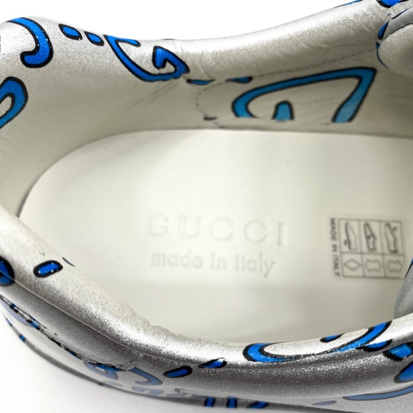 GUCCI Ace GG Coated Leather Sneakers Silver Mens - Picture 7 of 14